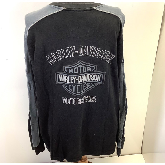 Harley Davidson Embroidered Mens 2XL Pullover Long Sleeve Shirt Black Gray - Picture 2 of 10